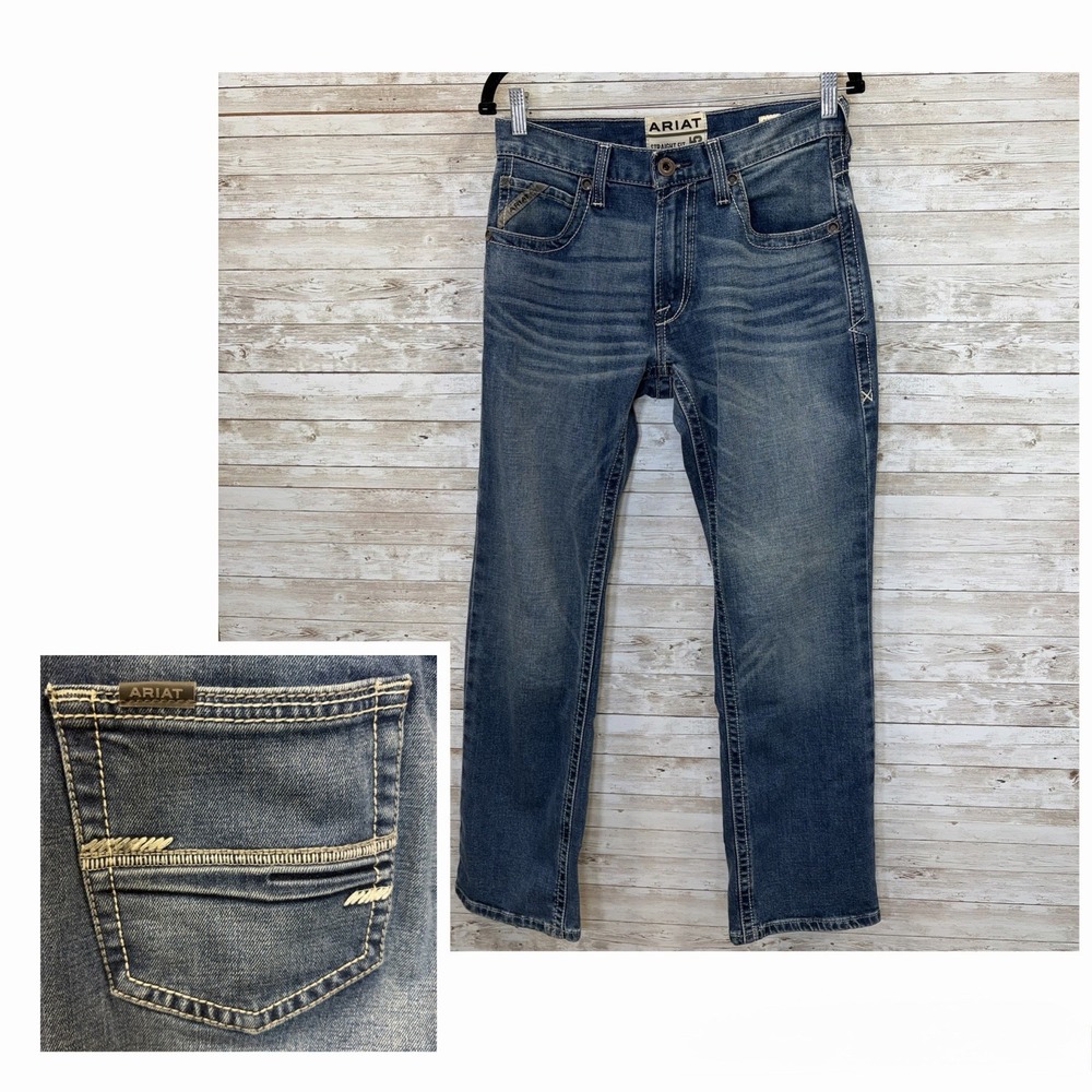 ARIAT Mens 30x32 M5 Jeans Straight Fit Straight Leg Dark Wash Whiskered Western